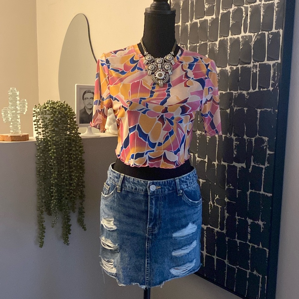 DIVIDED Distressed H&M Mini Denim Skirt